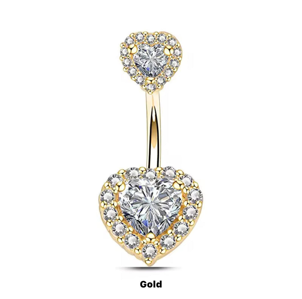 Gold - Rhinestone Heart Shape Navel Ring #020