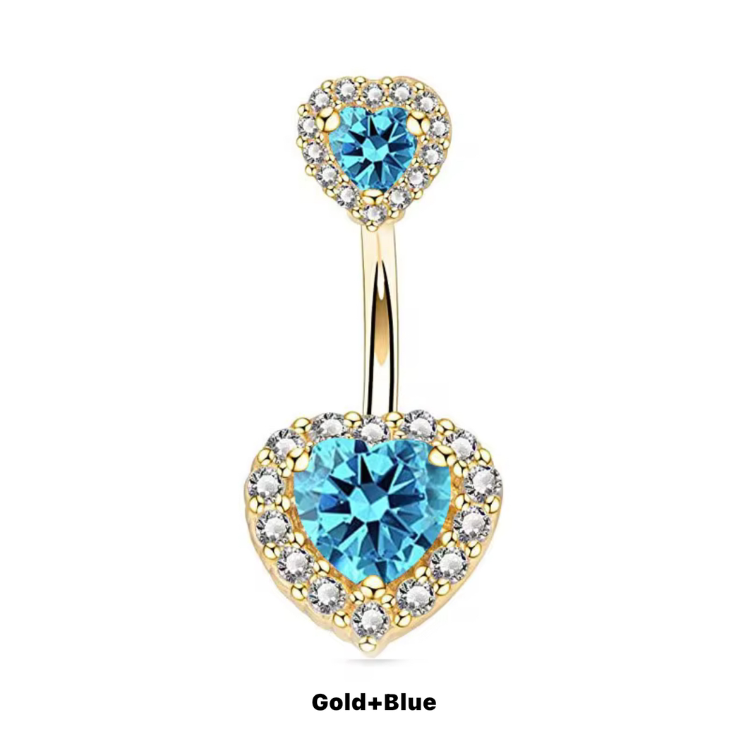 GoldBlue -Rhinestone Heart Shape Navel Ring #023