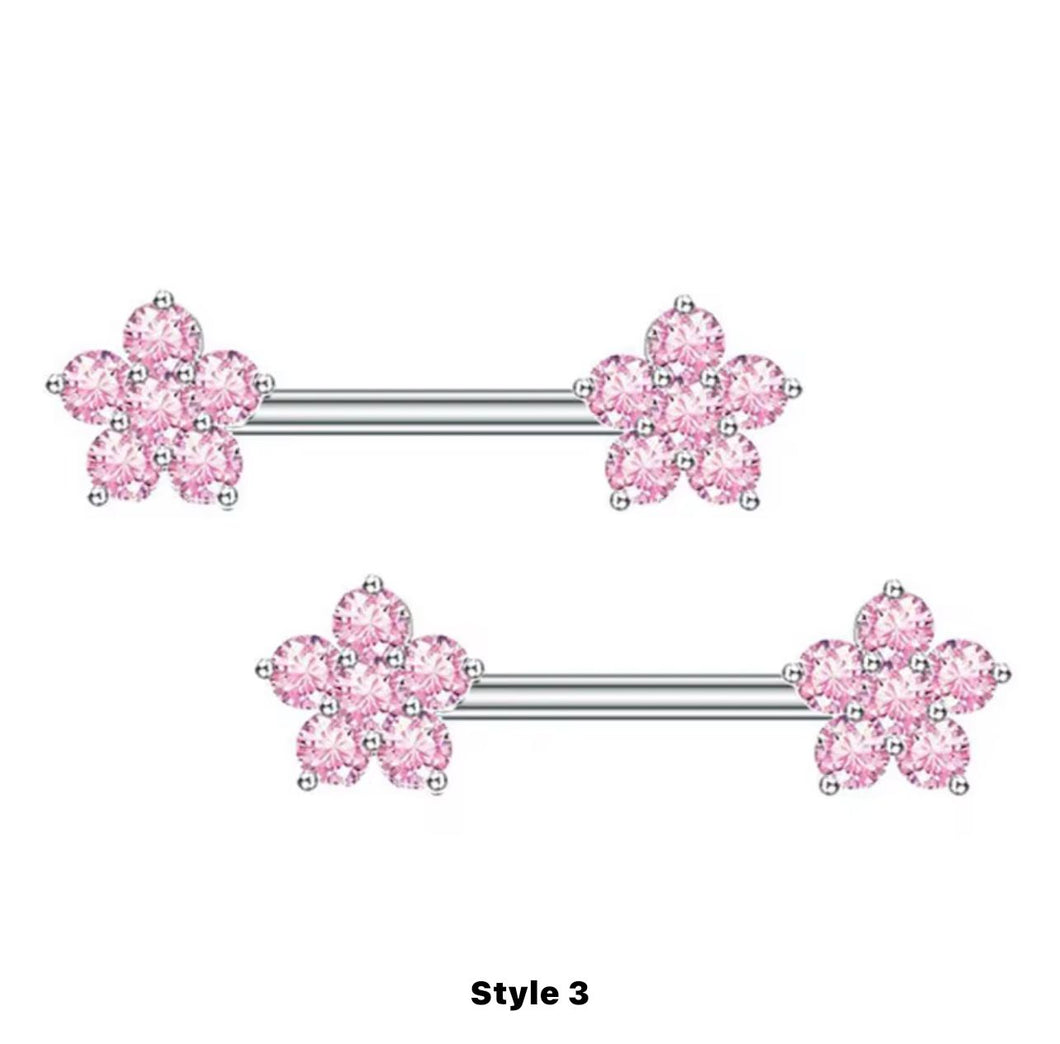 Pink Flower Gem - Nipple Jewelry #013