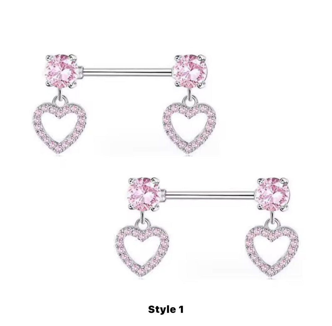 Pink Gem DropHeart - Nipple Jewelry #016