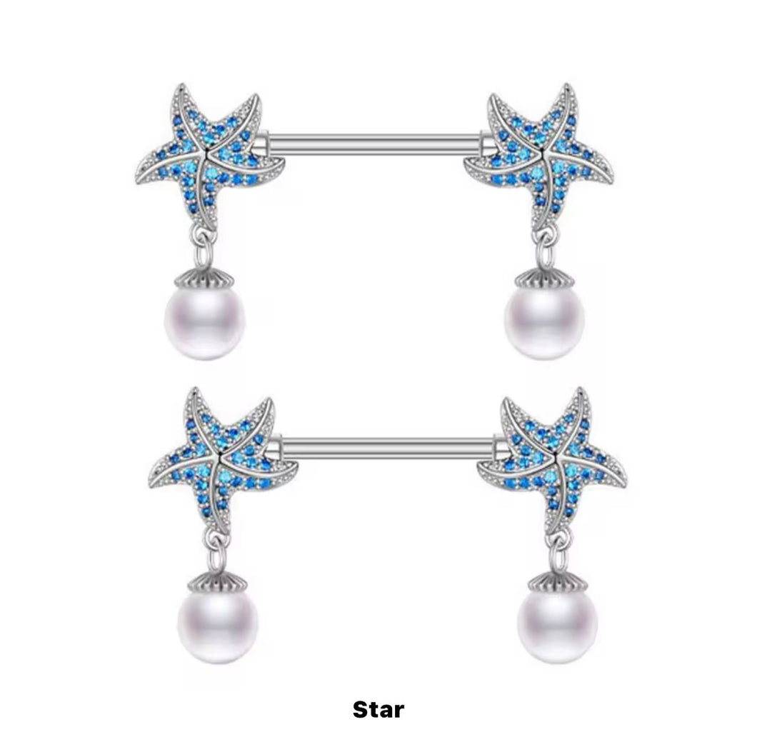SkyBlue StarFish Pearl Gem - Nipple Jewelry #052