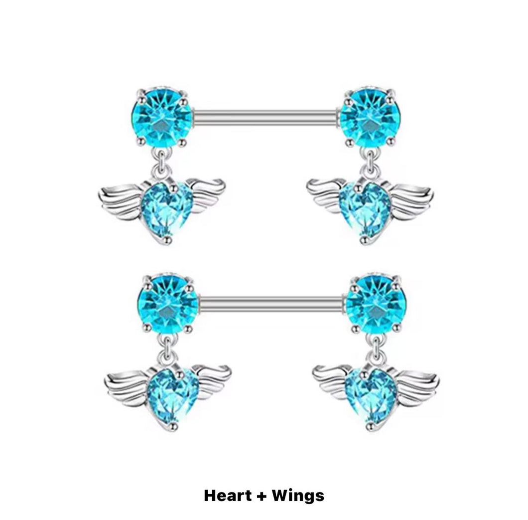 SkyBlue DropHeart Gem - Nipple Jewelry #054