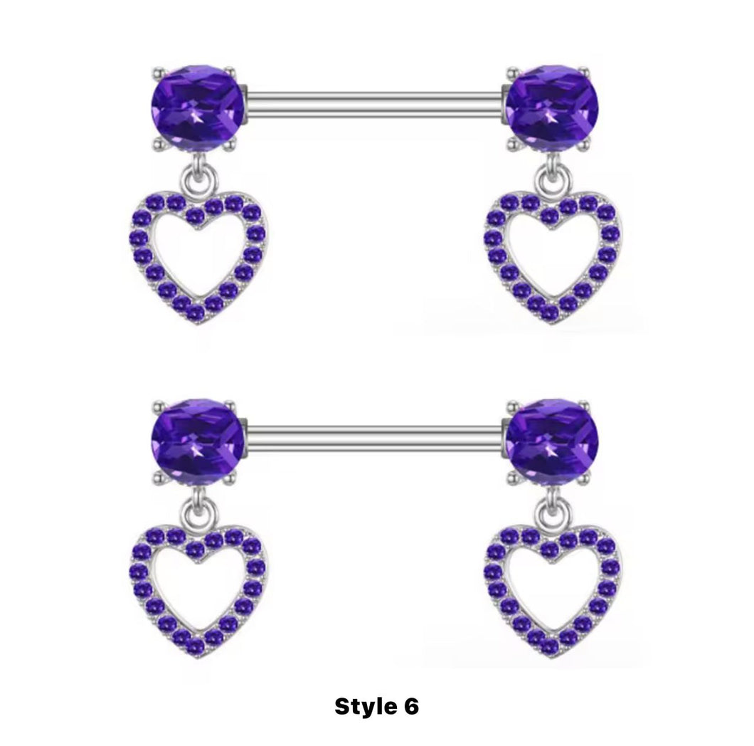 Purple Gem DropHeart - Nipple Jewelry #027
