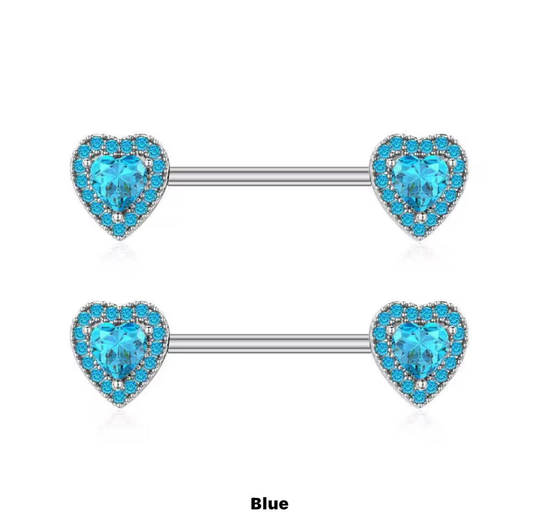 SkyBlue Gem Heart - Nipple Jewelry #059