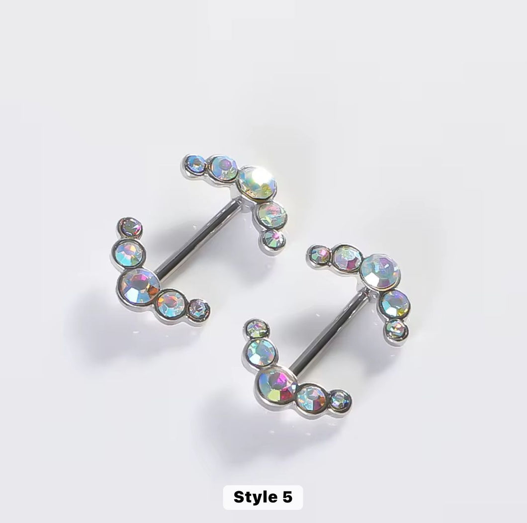 Iridescent Silver Gem - Nipple Jewelry #050