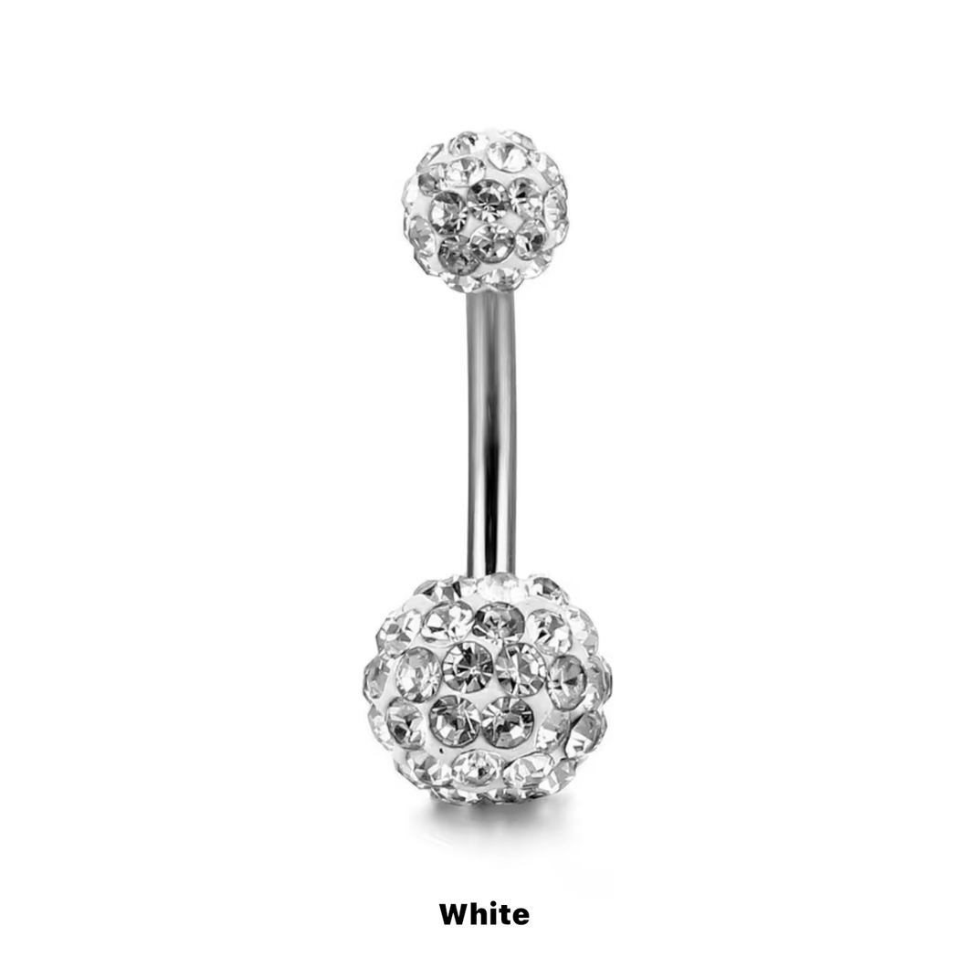 Silver/White - Crystal Disco Ball Navel Ring #008