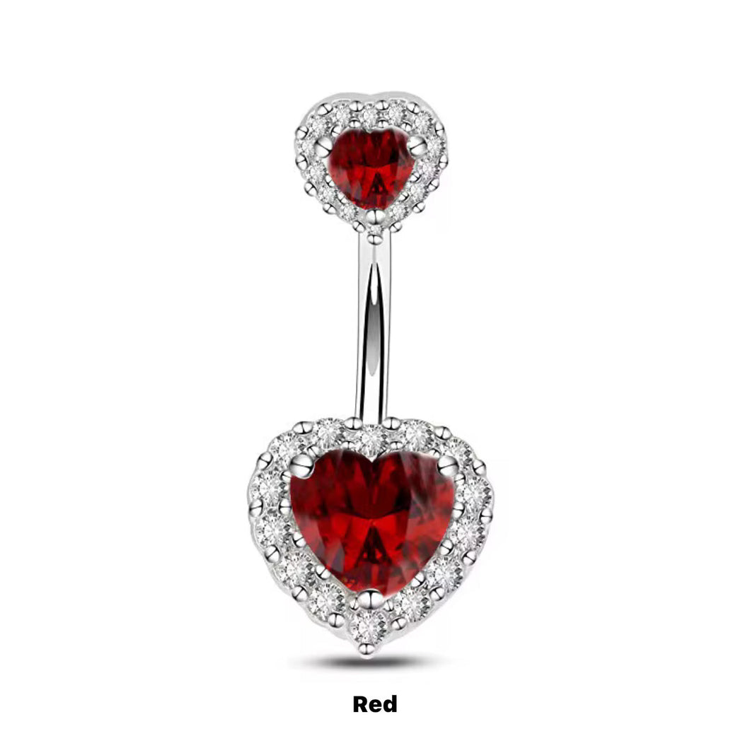 SilverRed - Rhinestone Heart Shape Navel Ring #022