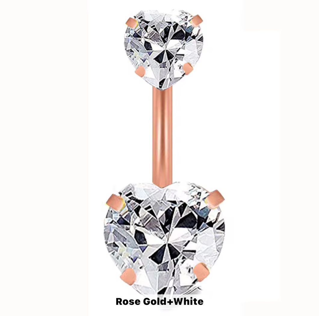 RoseGold Silver - Heart Shape Navel Ring #029