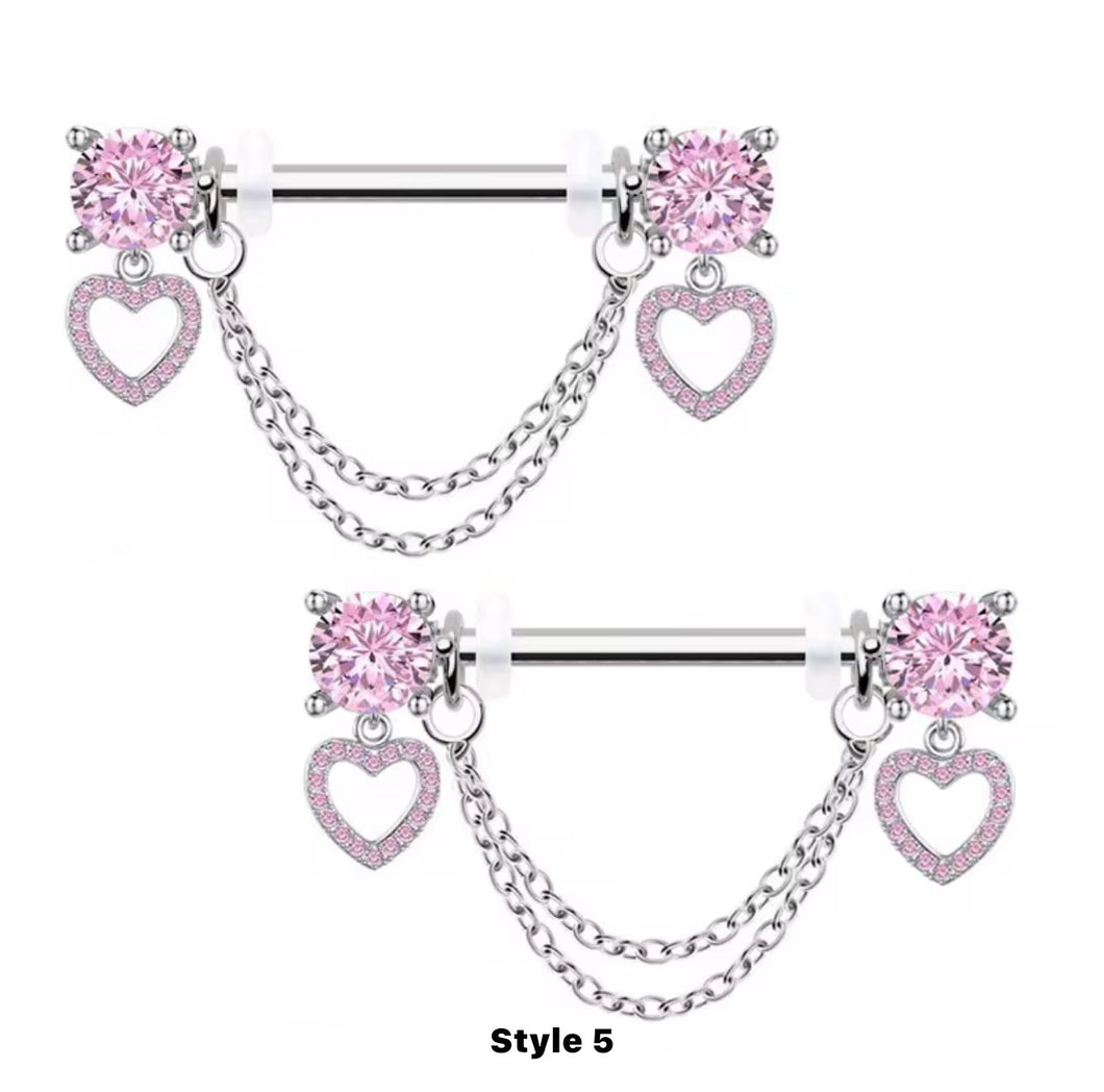 Pink Gem W/Chain - Nipple Jewelry #014