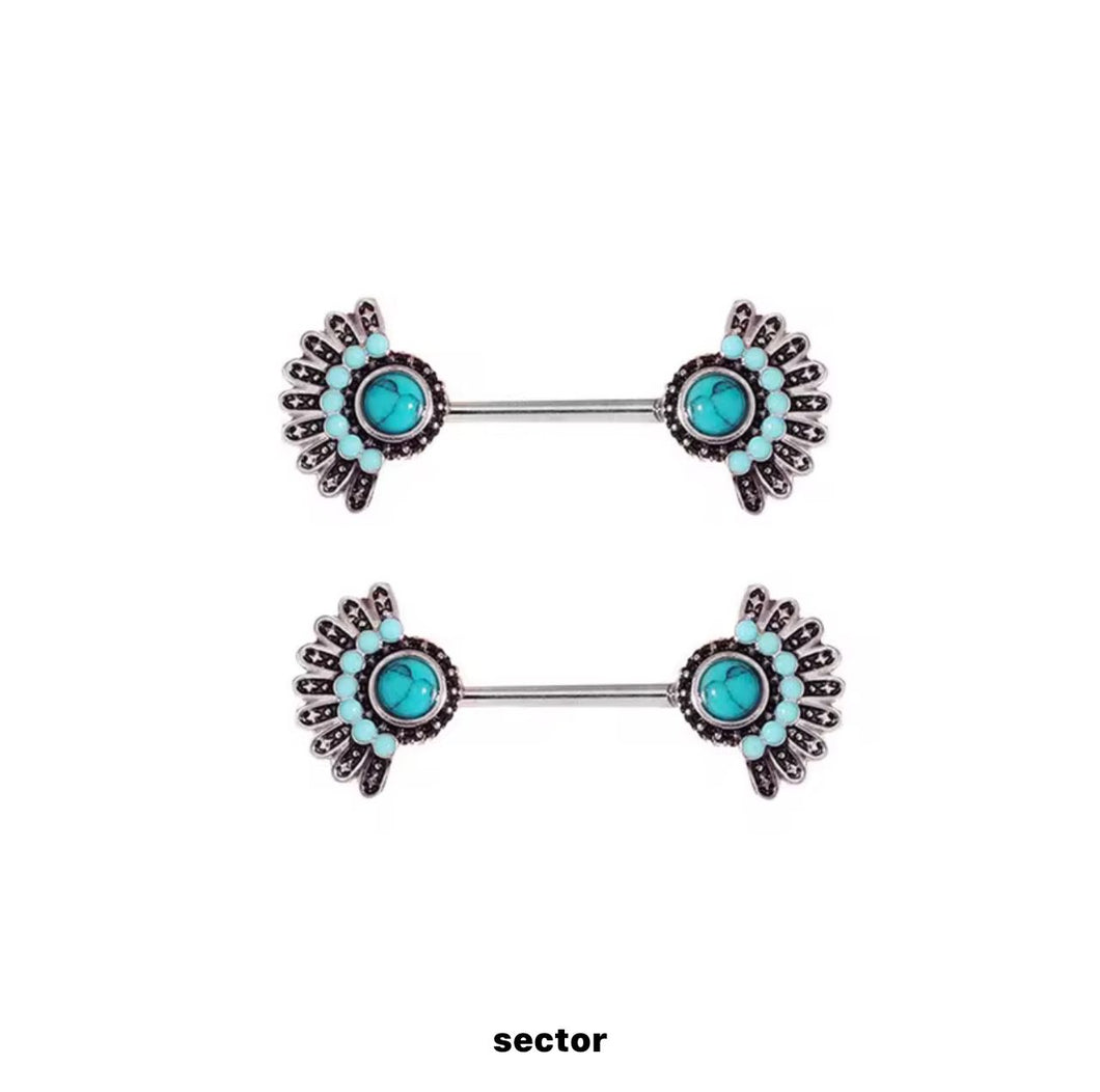 SkyBlue/Black Gem - Nipple Jewelry #058