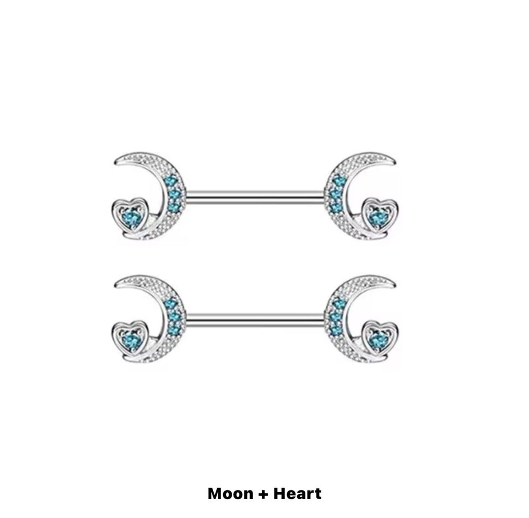 SkyBlue MoonHeart Gem - Nipple Jewelry #056