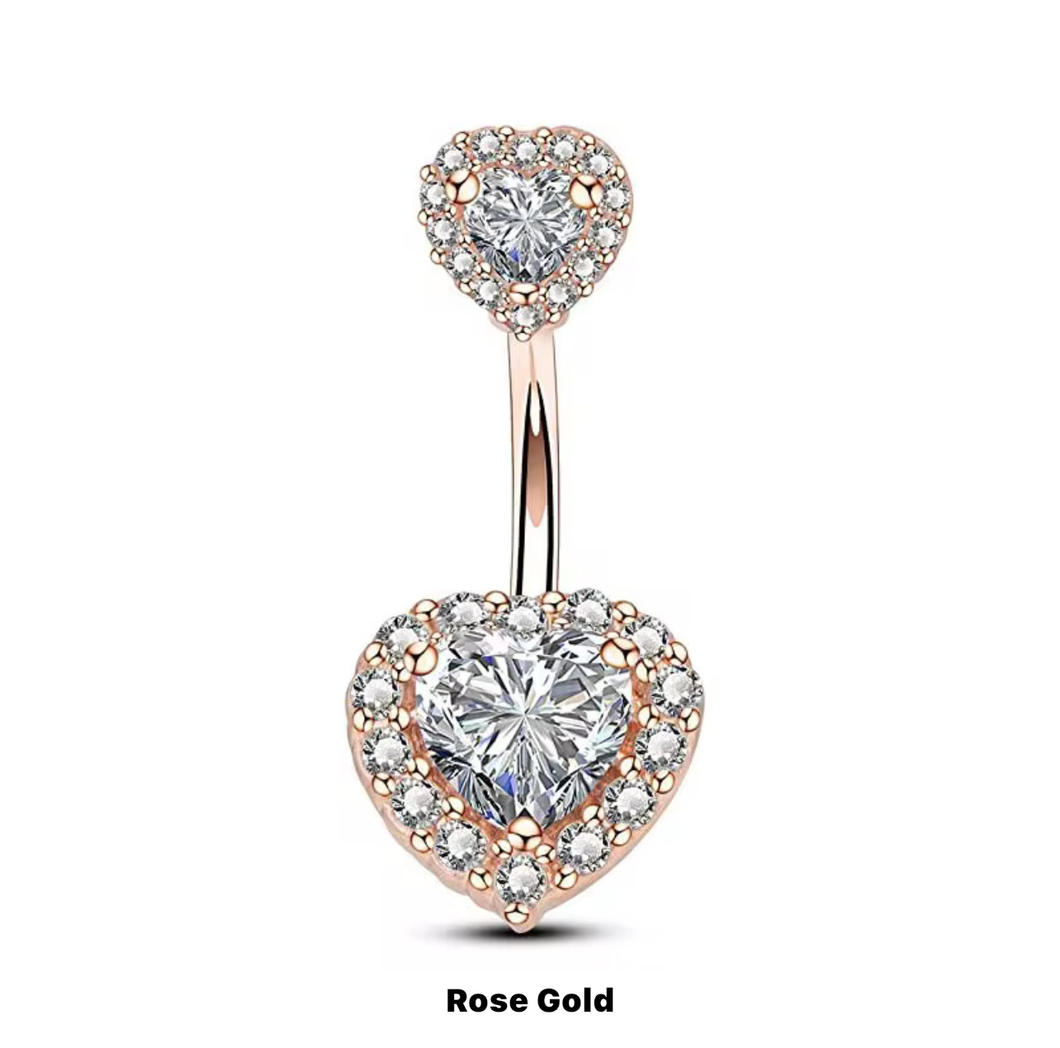 RoseGold - Rhinestone Heart Shape Navel Ring #015