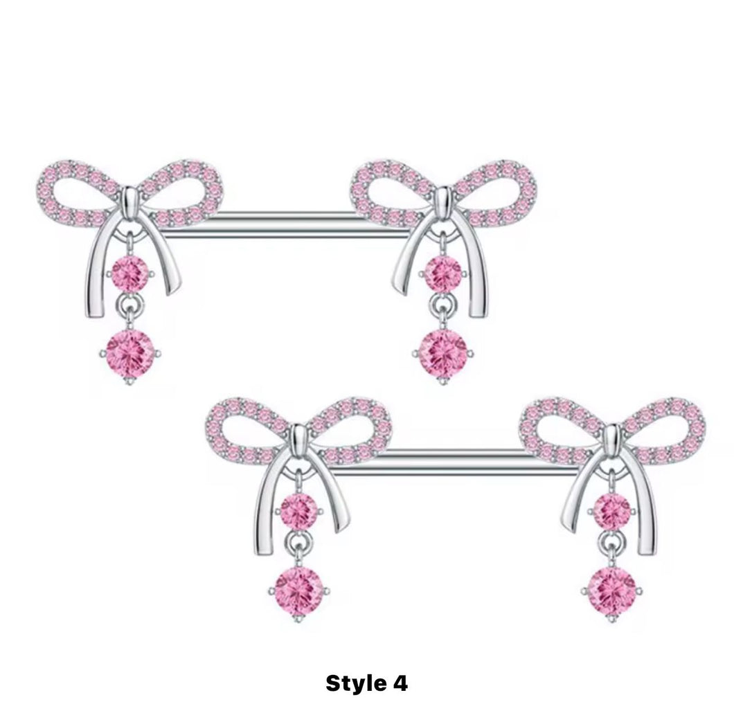 Pink Bow Gem - Nipple Jewelry #011