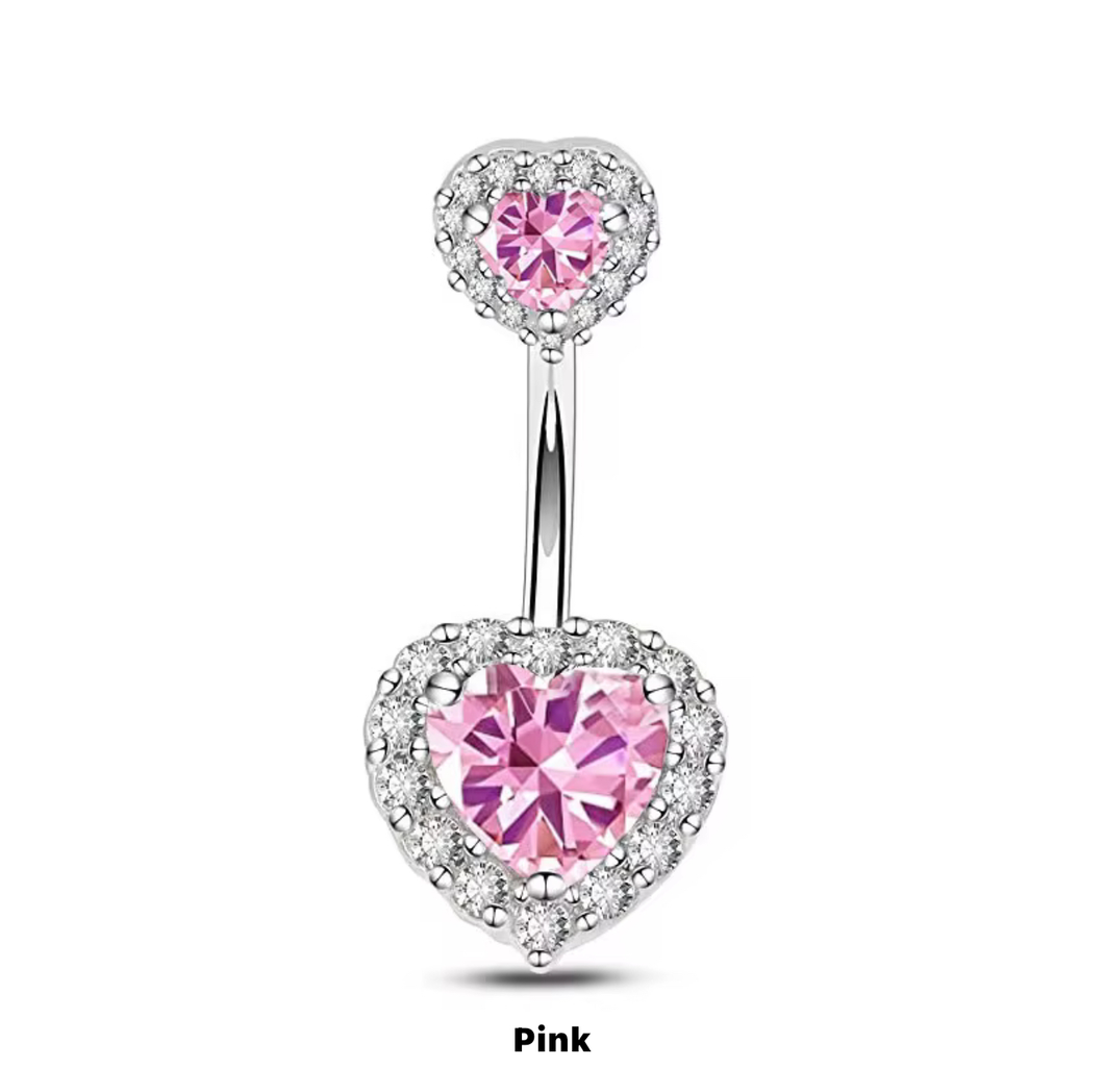 SilverPink - Rhinestone Heart Shape Navel Ring #017