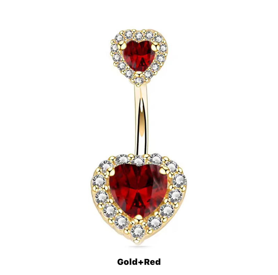 GoldRed- Rhinestone Heart Shape Navel Ring #019