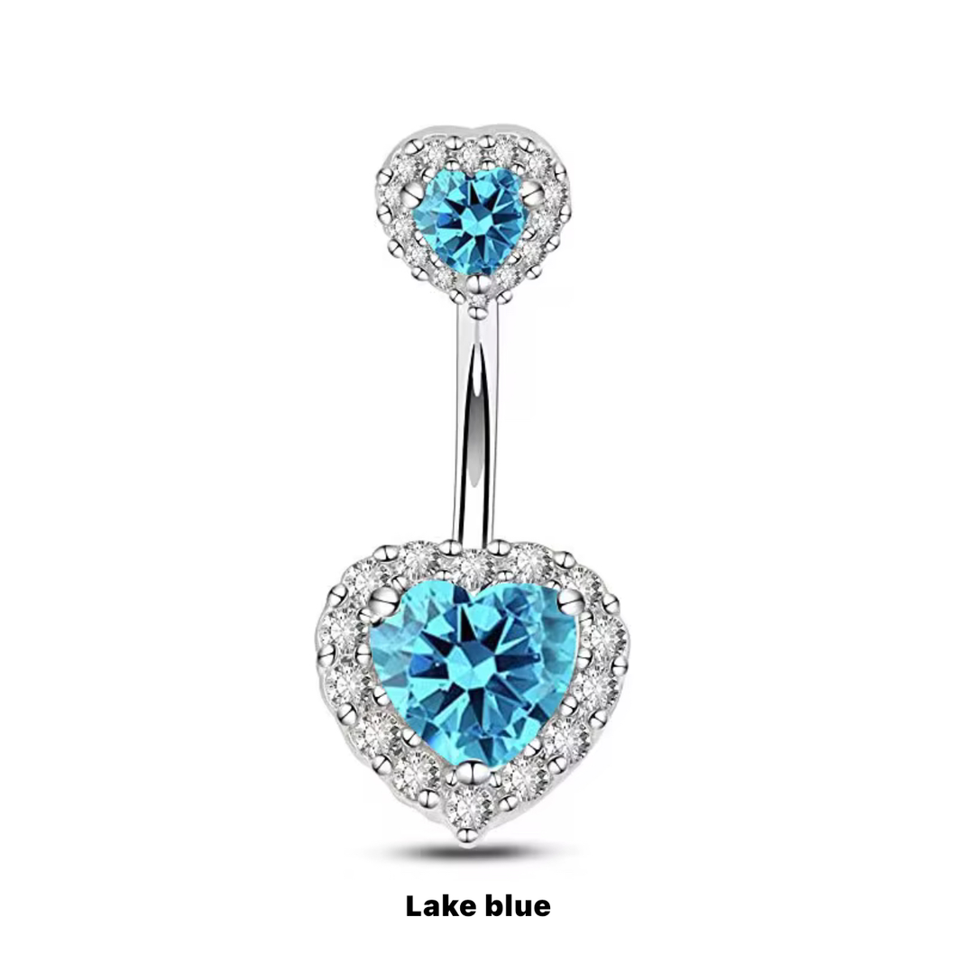 Silver LakeBlue - Rhinestone Heart Shape Navel Ring #018