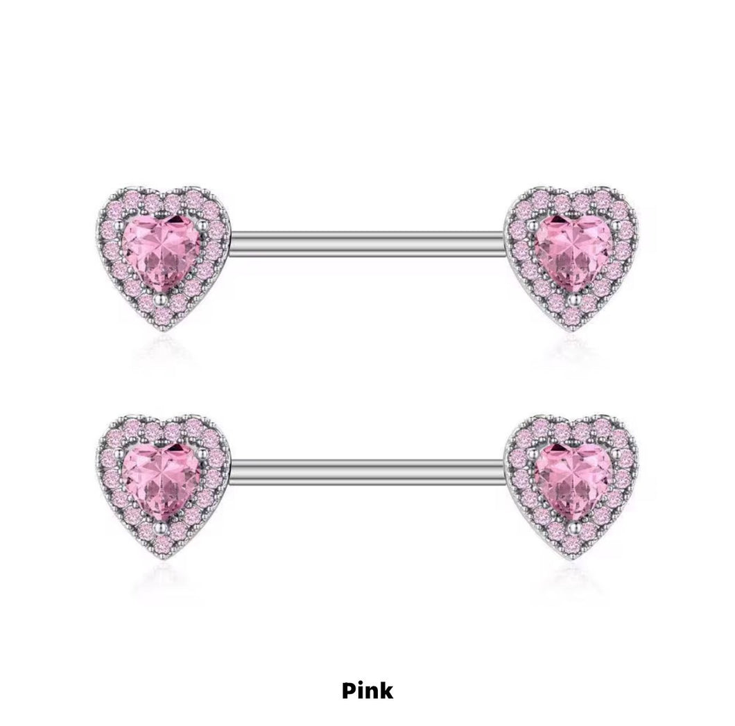 Pink Gem Heart - Nipple Jewelry #017