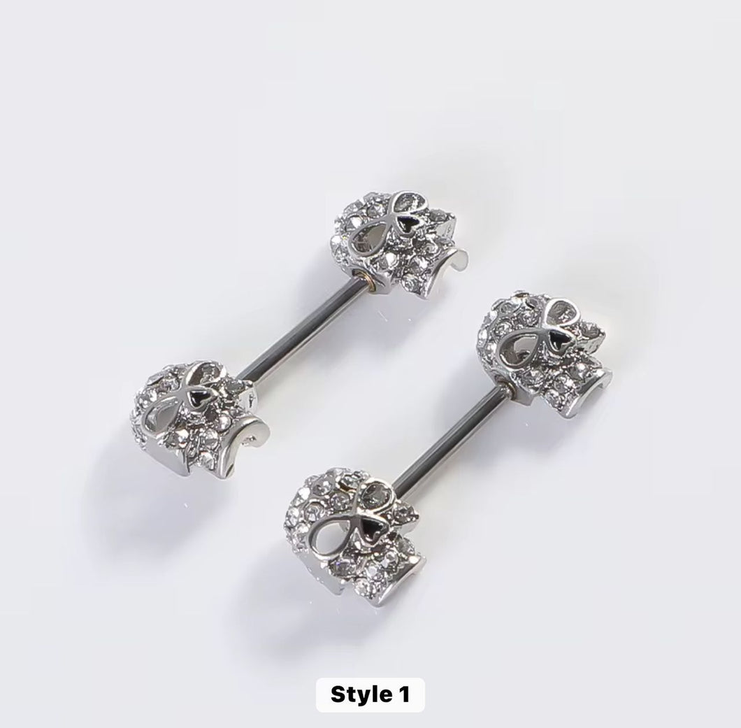 Silver Skull Gem - Nipple Jewelry #045