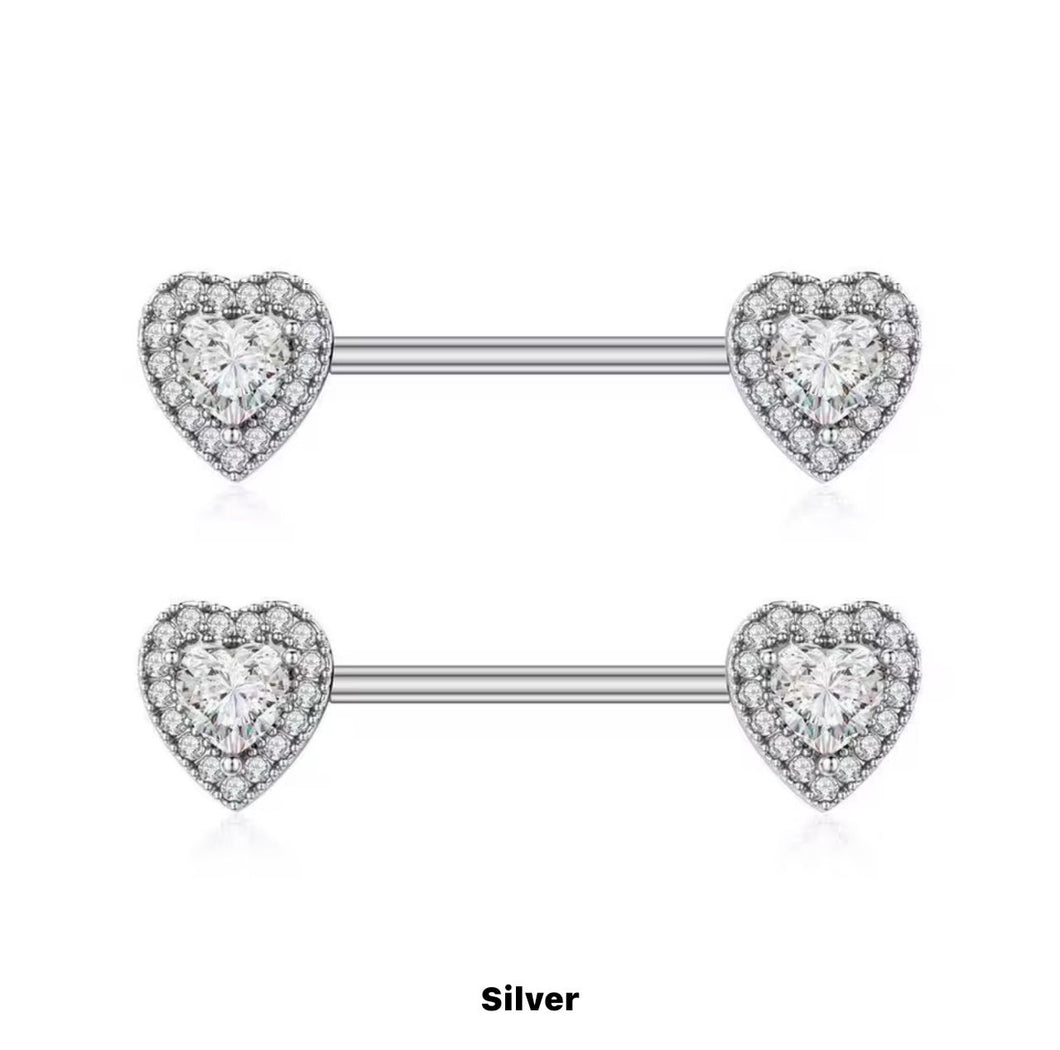 Silver Gem Heart -  Nipple Jewelry #043