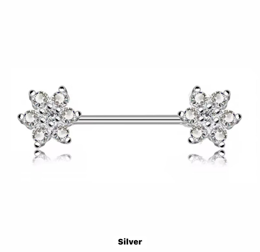 Silver Flower Gem - Nipple Jewlery #042