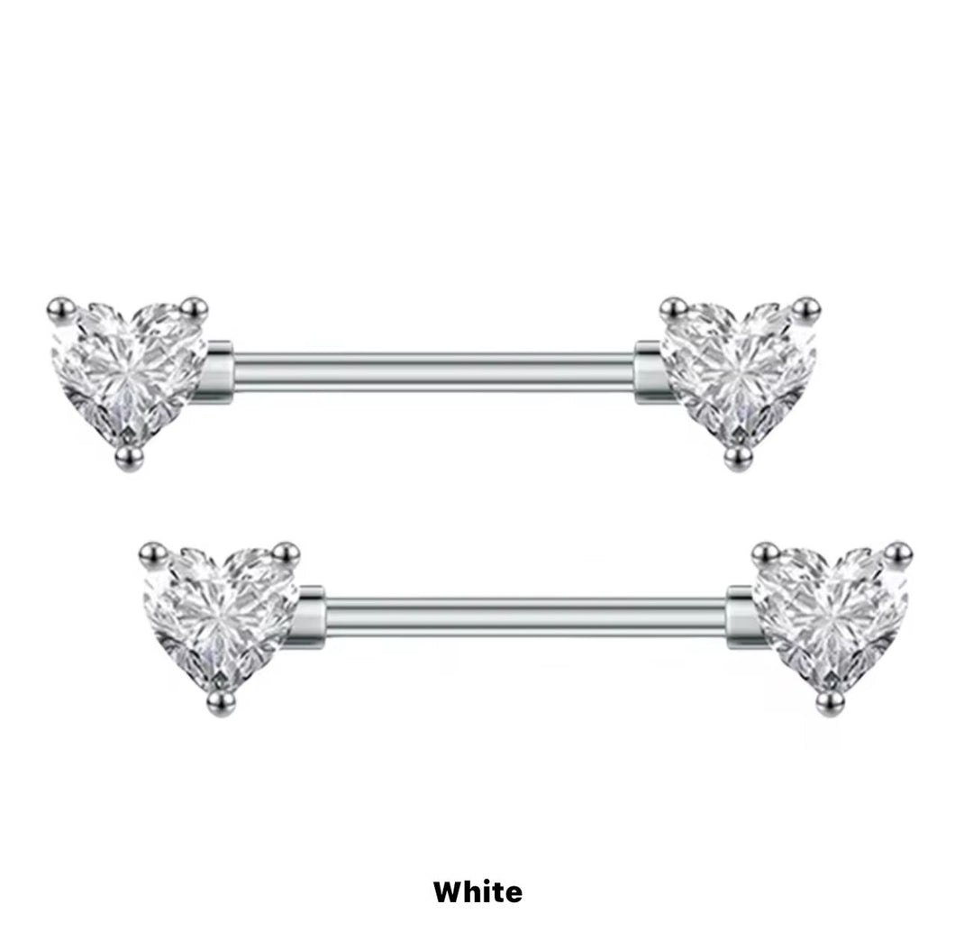 Silver Gem Heart - Nipple Jewelry #040