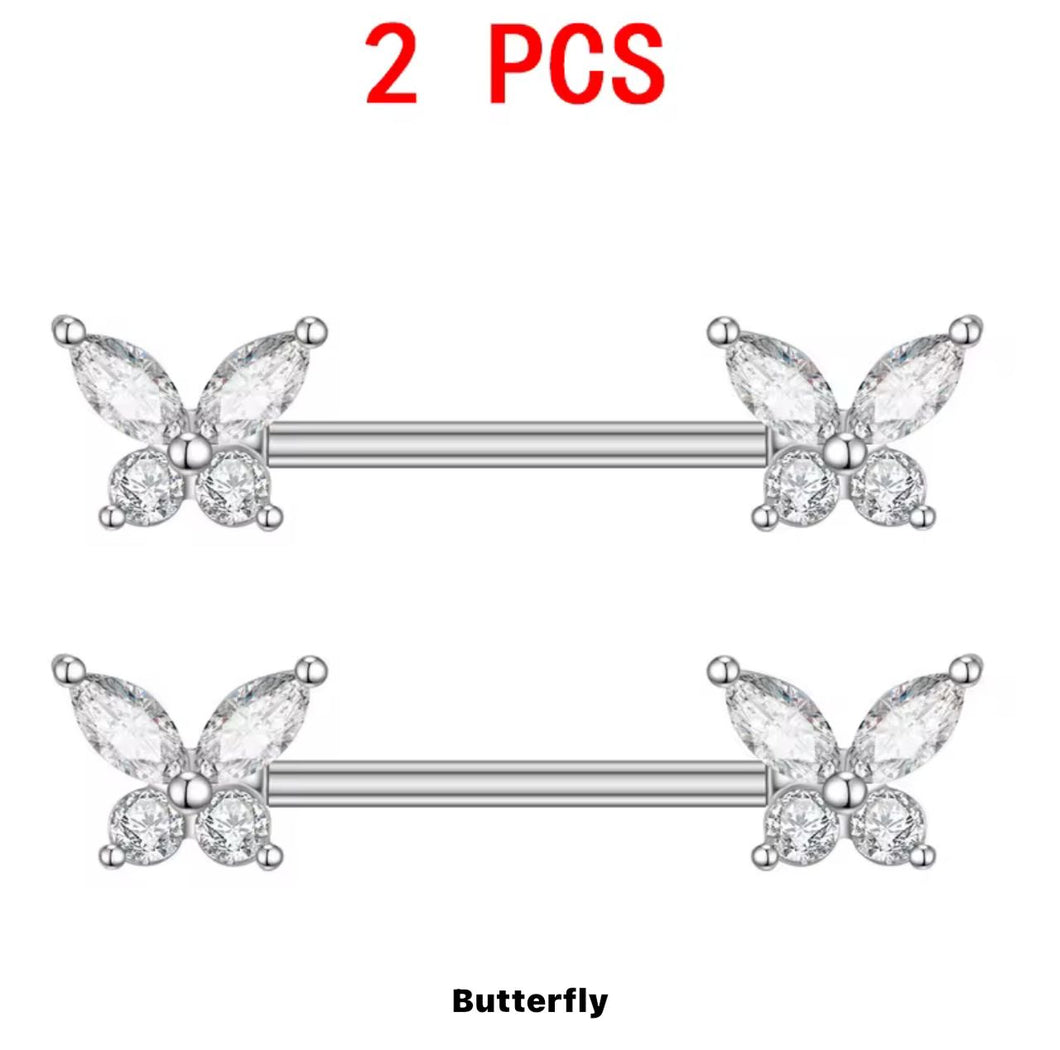 Silver Butterfly Gem - Nipple Jewelry #039