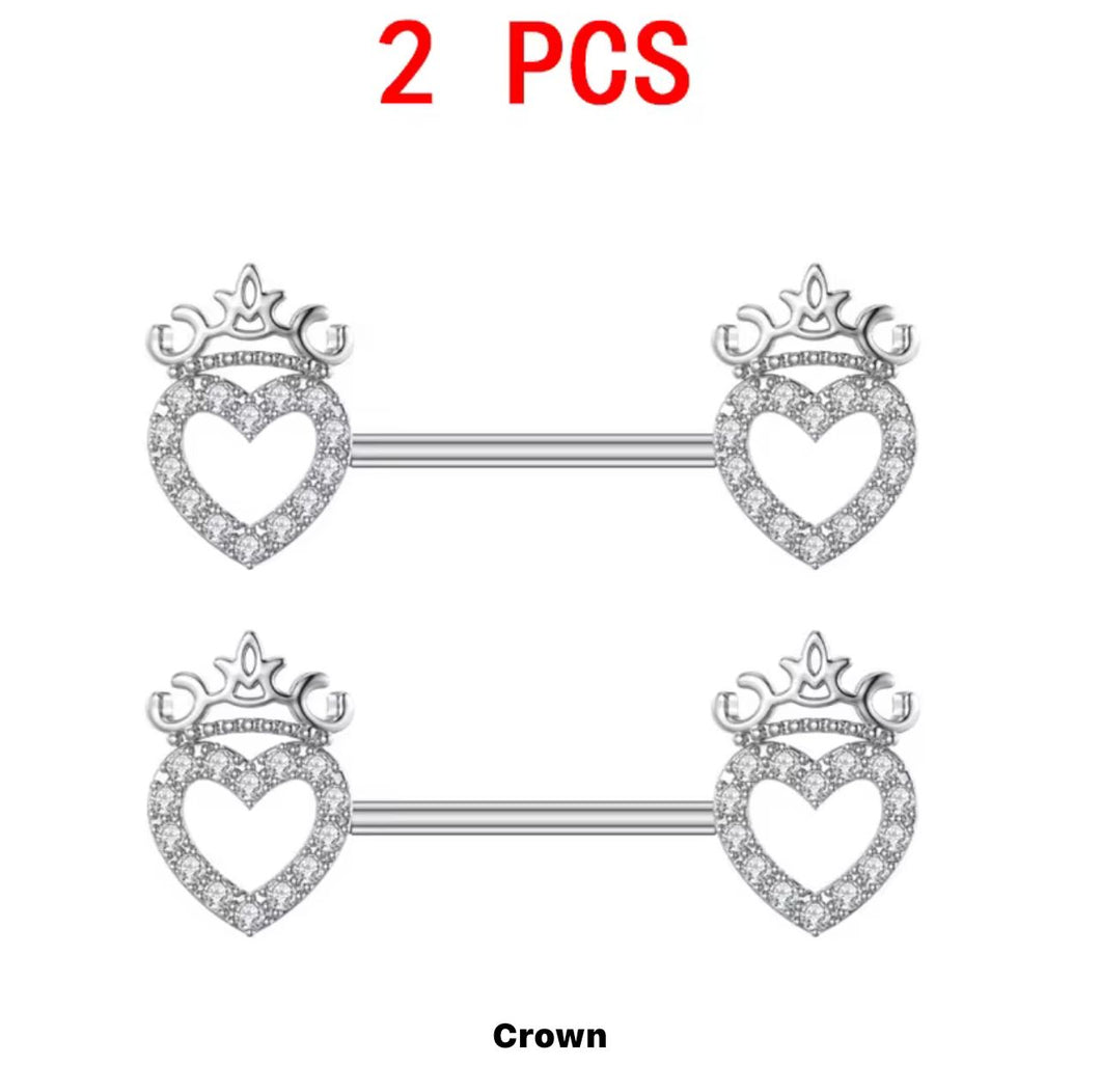Silver CrownHeart Gem - Nipple Jewelry #038