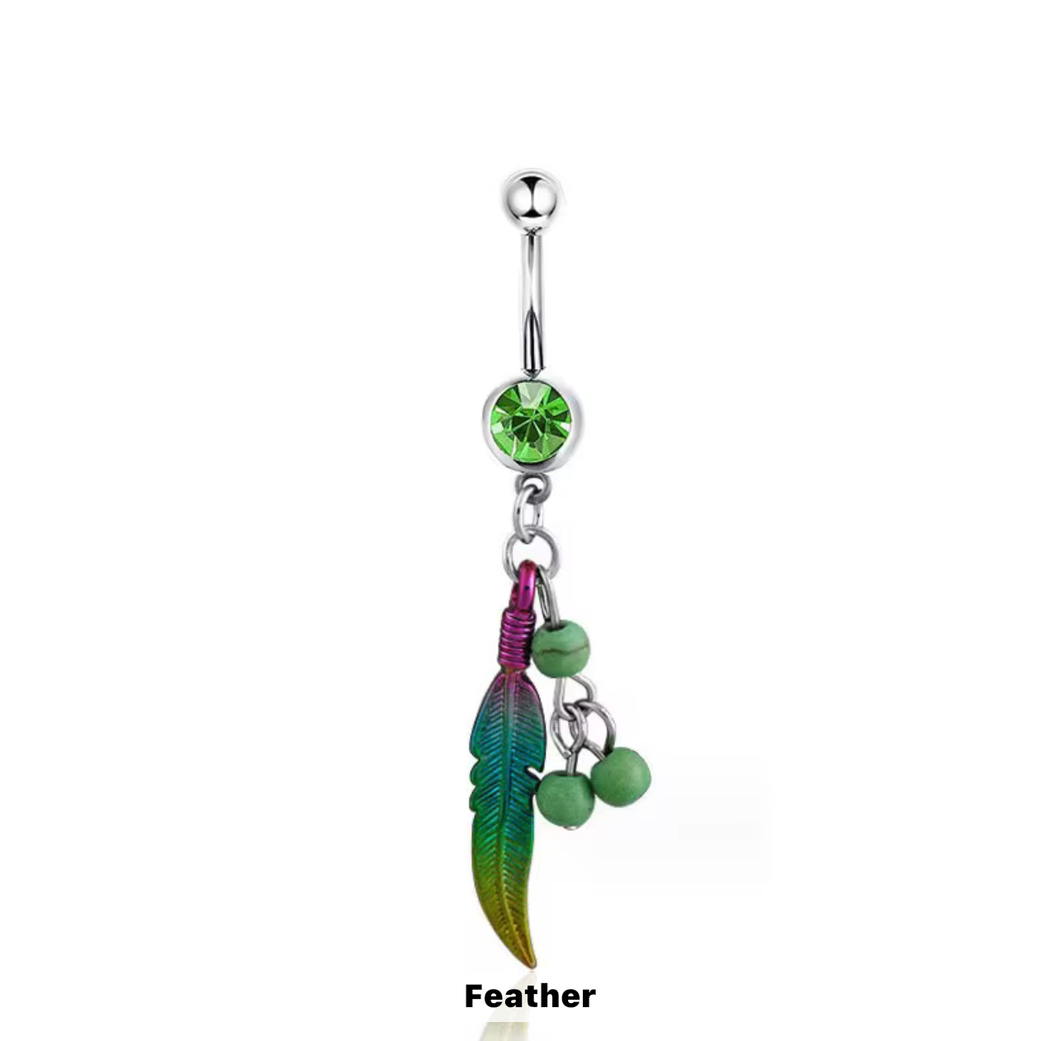 Green Feather Navel Ring #004