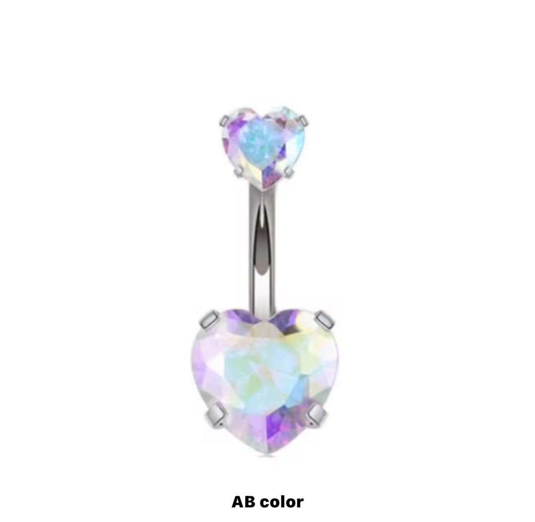 Silver Multicolor - Heart Shape Navel Ring #026