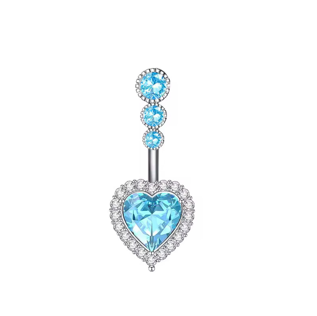 Lake Blue - Heart Shape W/ Silver Navel Jewelry #033