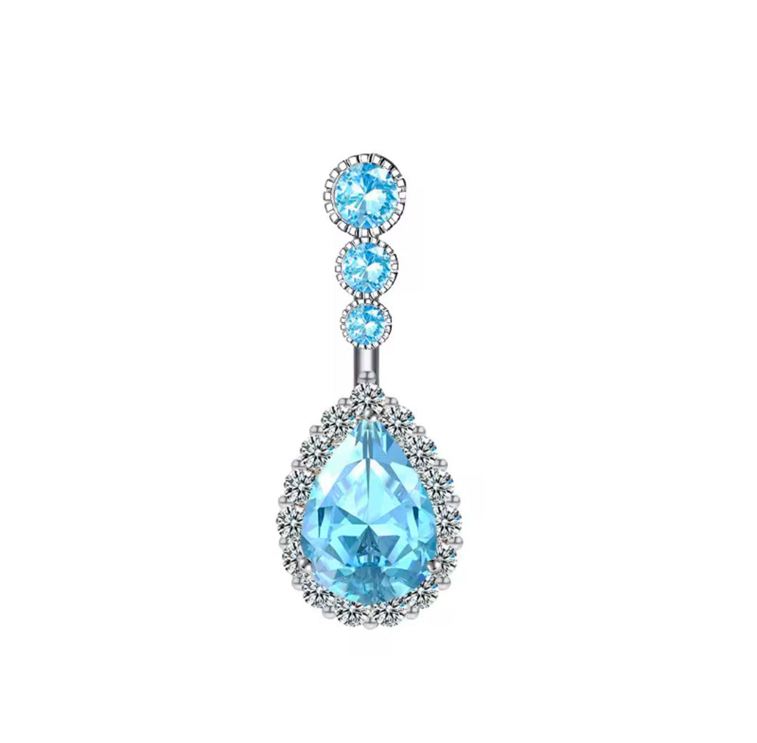 Lake Blue - Oval Shape W/ Silver Navel Jewelry #032