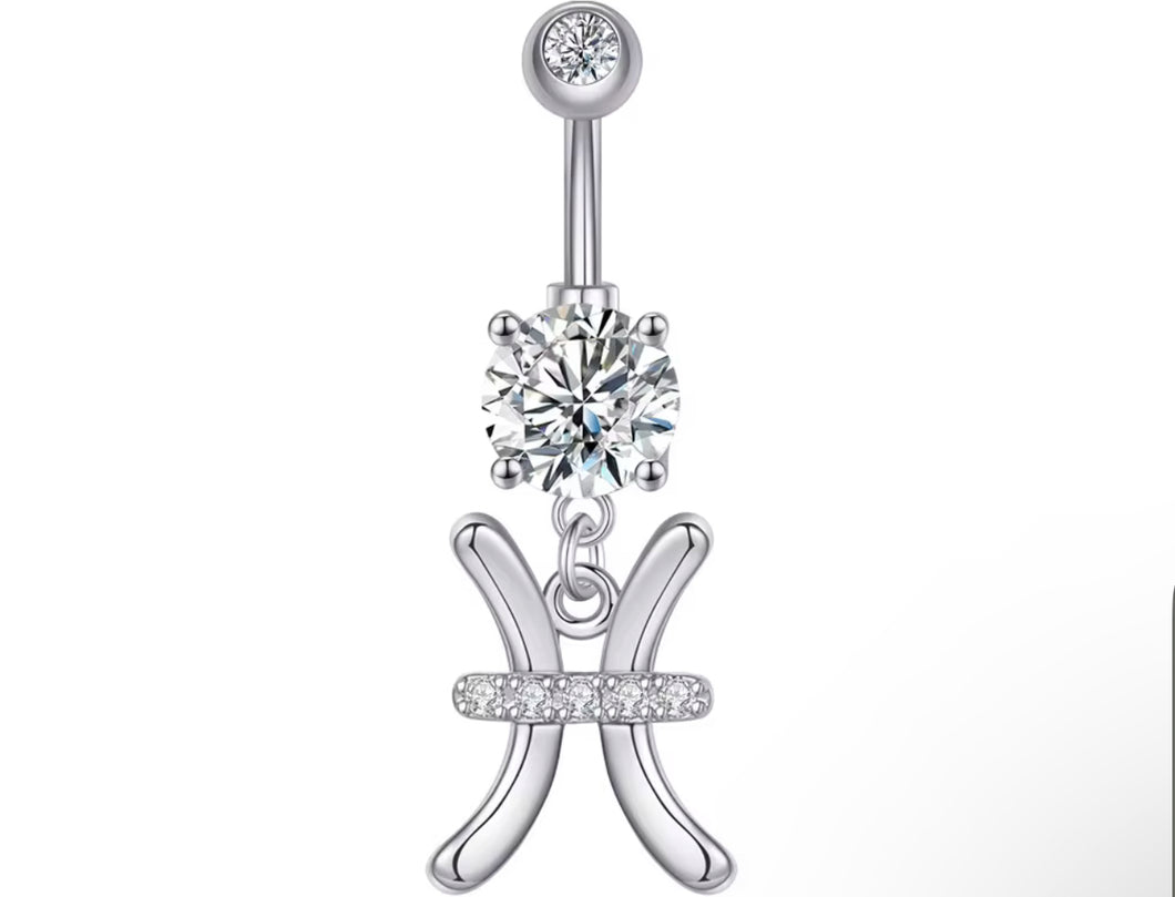 Silver - Pisces Sign Navel Jewelry #036