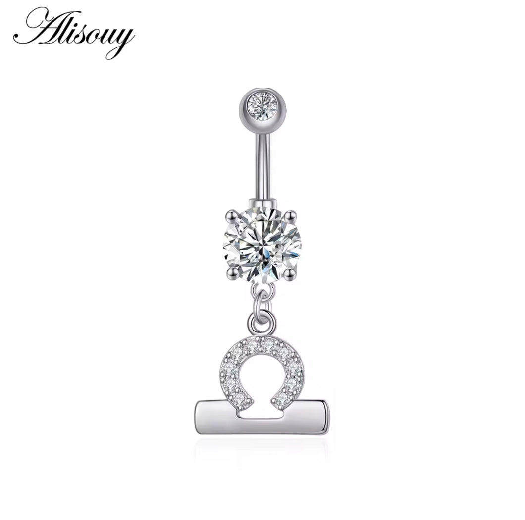 Silver - Dangling Libra Sign Navel Jewelry #035