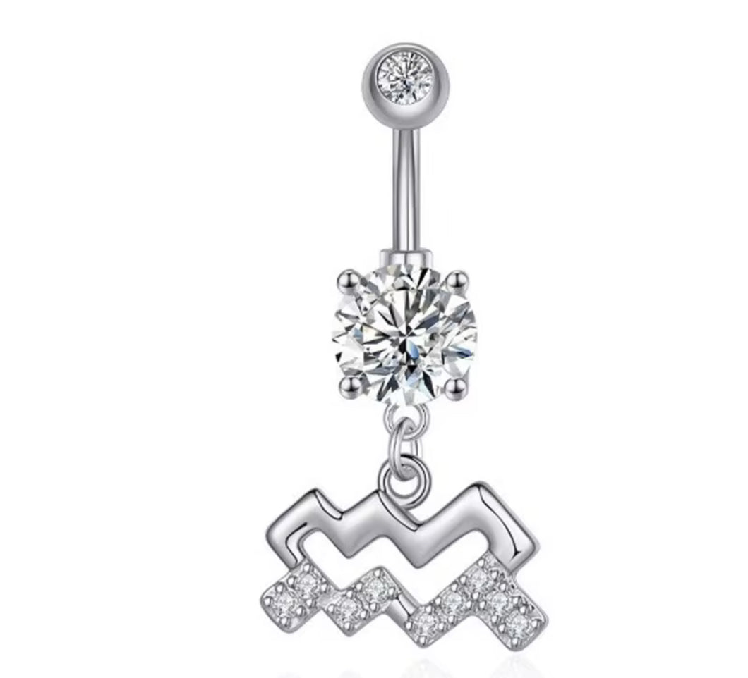 Silver - Aquarius Sign Navel Jewelry #038