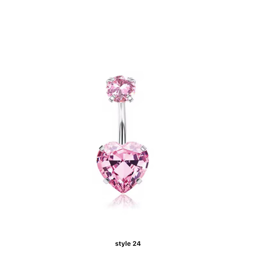 Pink Gem - Heart Shape Navel Jewelry #044