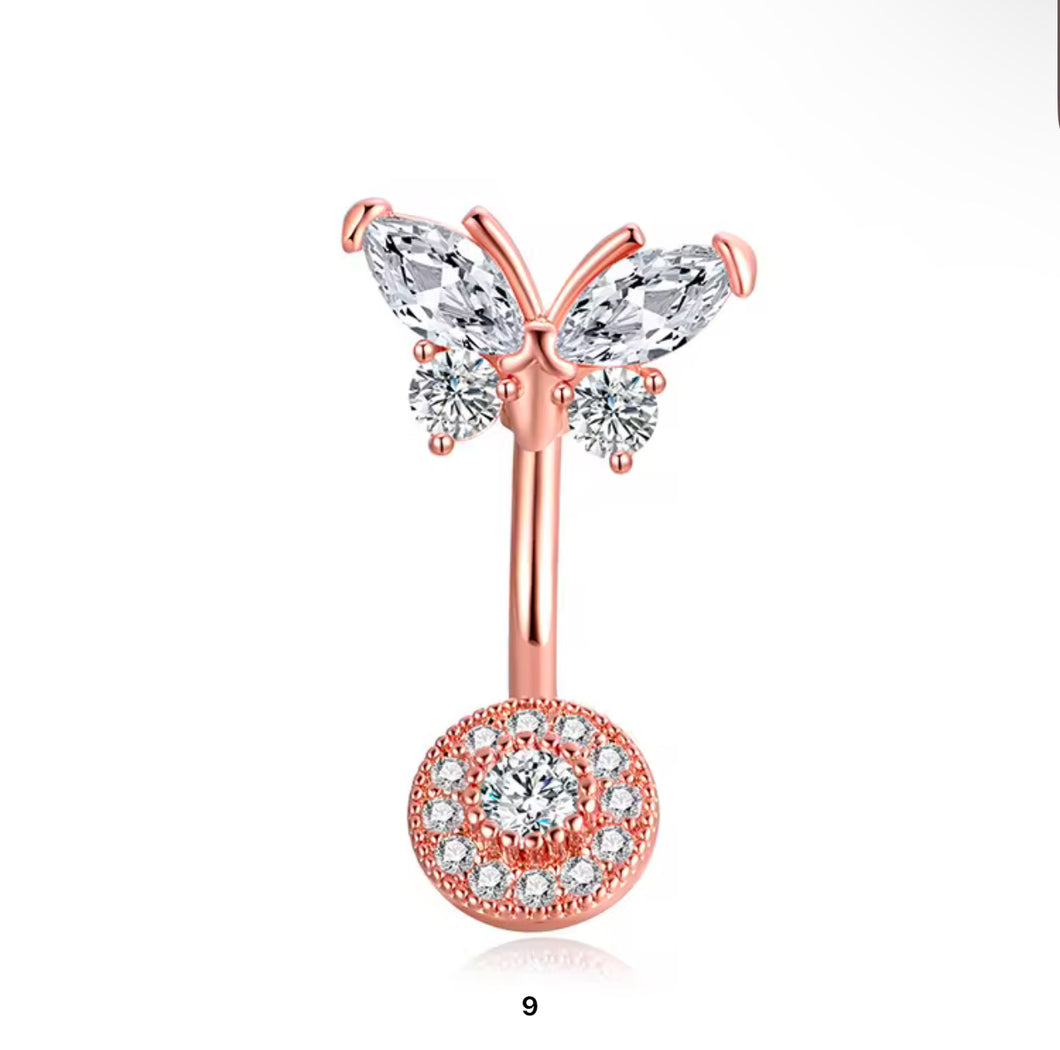 Rose Gold -Butterfly Design With White Studs Navel Jewelry #051