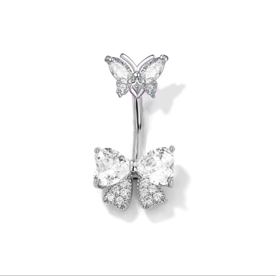 Silver - Butterfly W/ Bow Tie Design Navel Jewelry #052