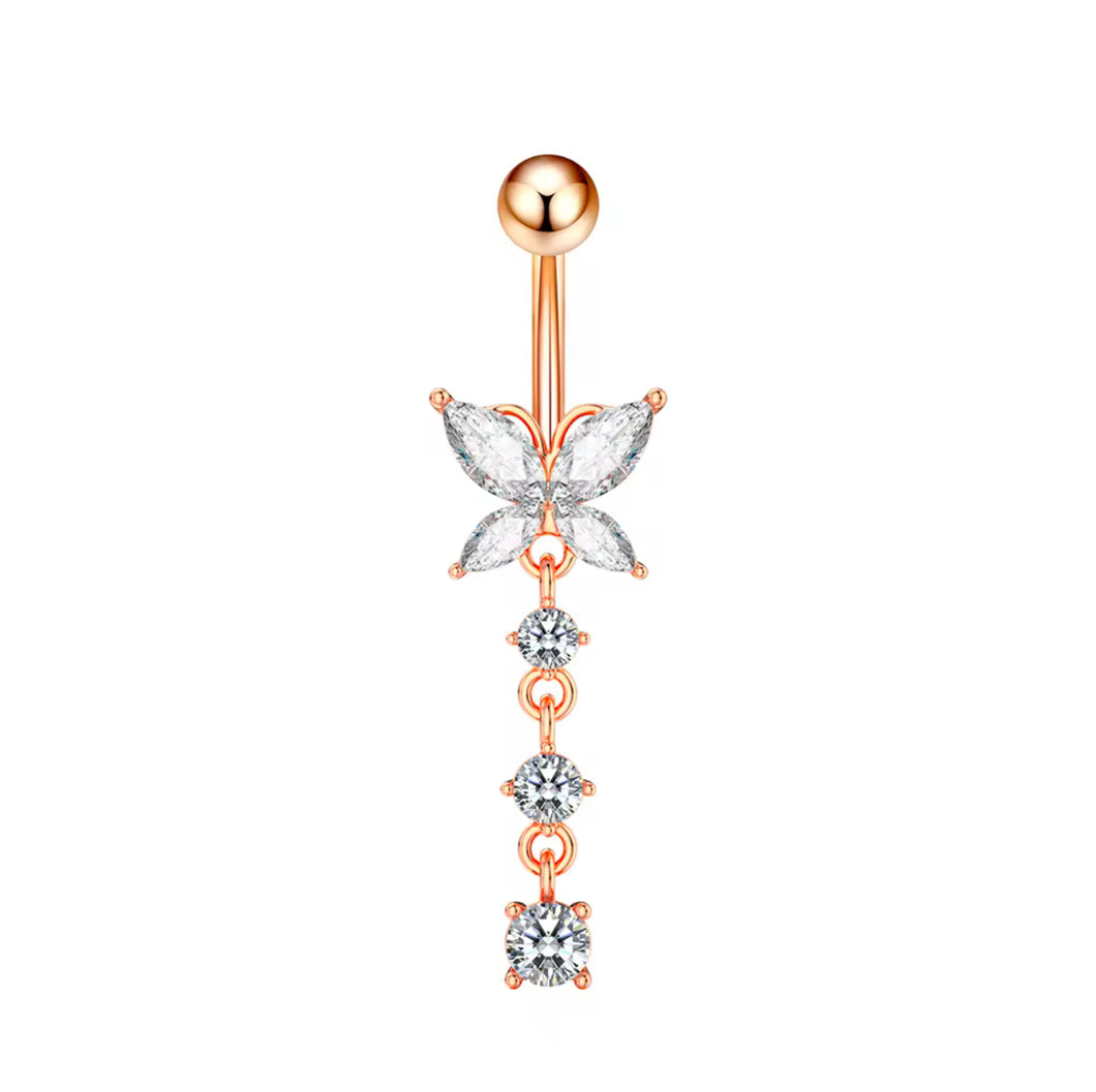 Rose Gold - Butterfly W/ Dangling Rhinestones #057