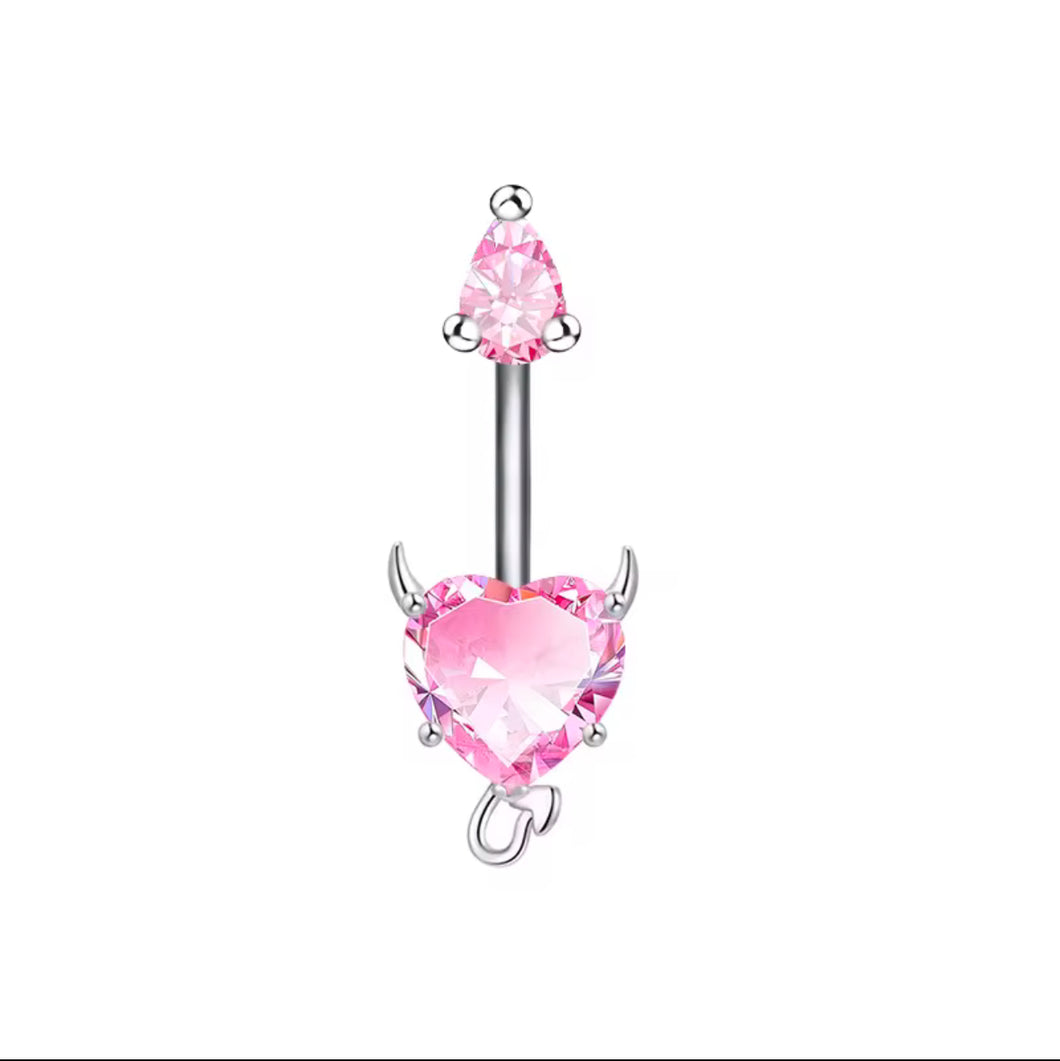 Silver - Pink Gem W/ Design Navel Jewelry #054