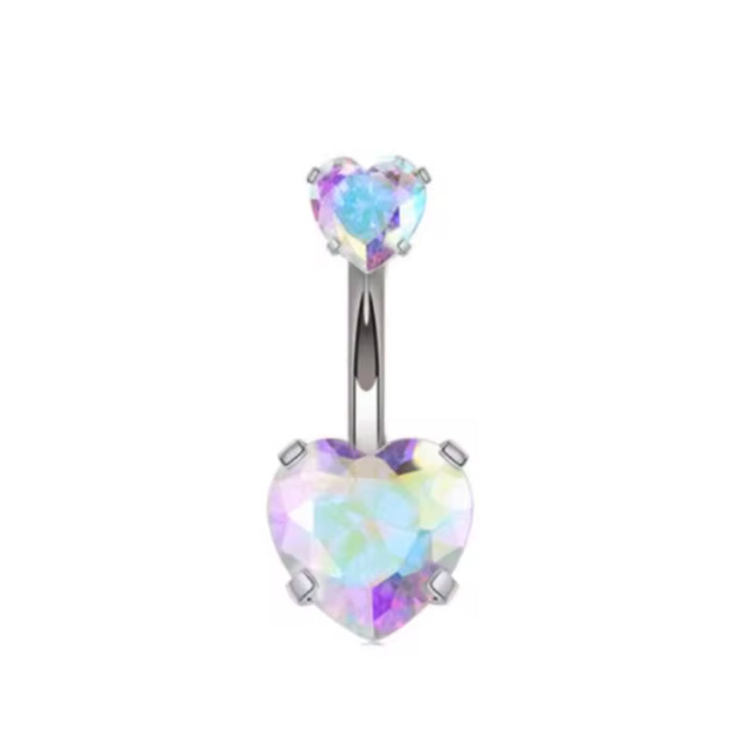 Silver - Iridescent Heart Shape Navel Jewelry #053